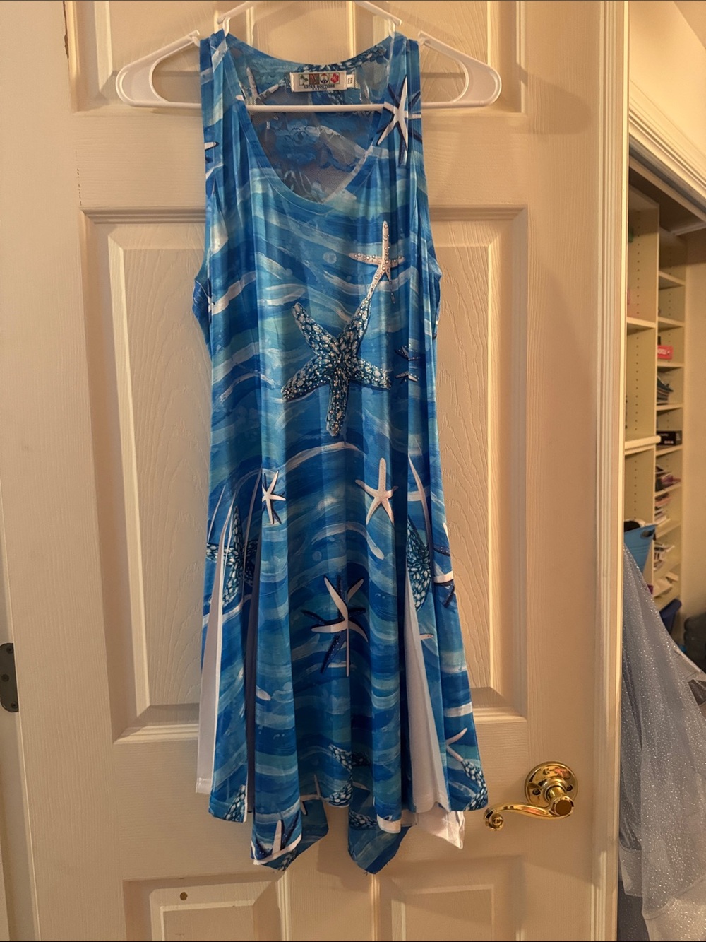 India Boutique Blue Starfish Print Casual Tank Dress